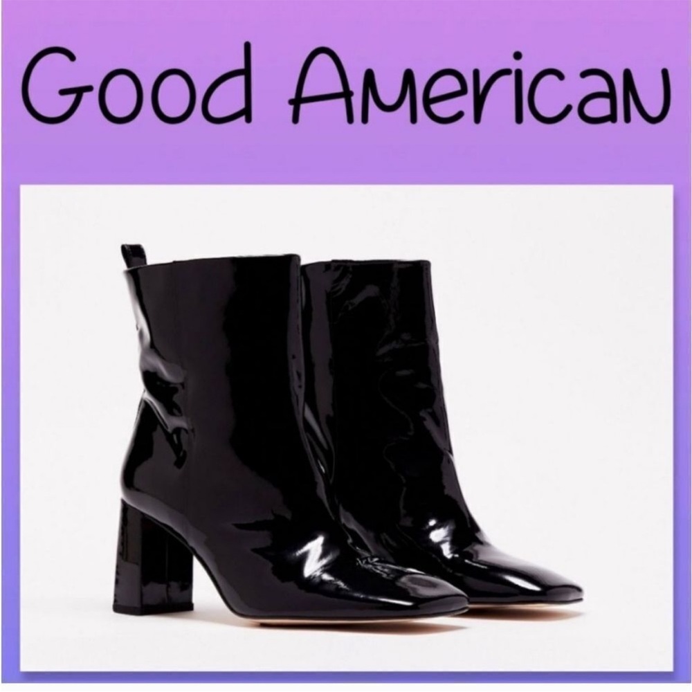 Good American Black Patent Leather Heeled Boots